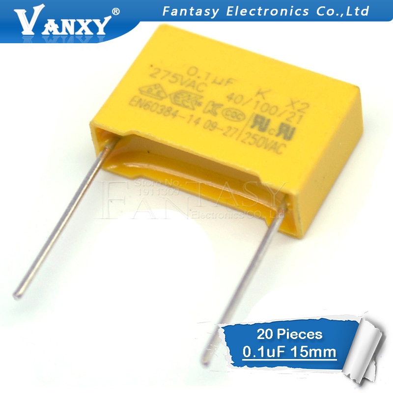 20 stk 100nf kondensator  x2 kondensator 275 vac pitch 15mm x2 polypropylen film kondensator 275v 0.1uf