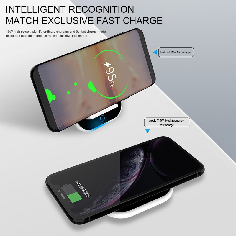 Vertical Phone Wireless Charger Small Night Lamp Wireless Charging Pad ABS Wireless Charging Station for Android IOS Phones