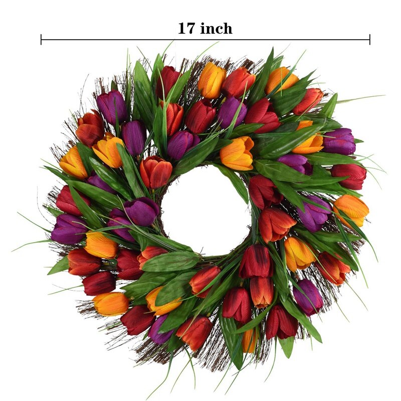 Tulpan Krans Konstgjord Blomma Krans - Sommar Krans för Ytterdörr - Bröllopsdekor