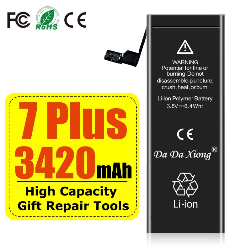Batería de alta capacidad para teléfono móvil, paquete con sello de ciclo 0, para iPhone 4, 4S, 5, 5S, 5C, SE , 6, 6S, 7, 8, SE2 Plus, X, XR, XS, 11 Pro Max: For 7 Plus 3420mAh