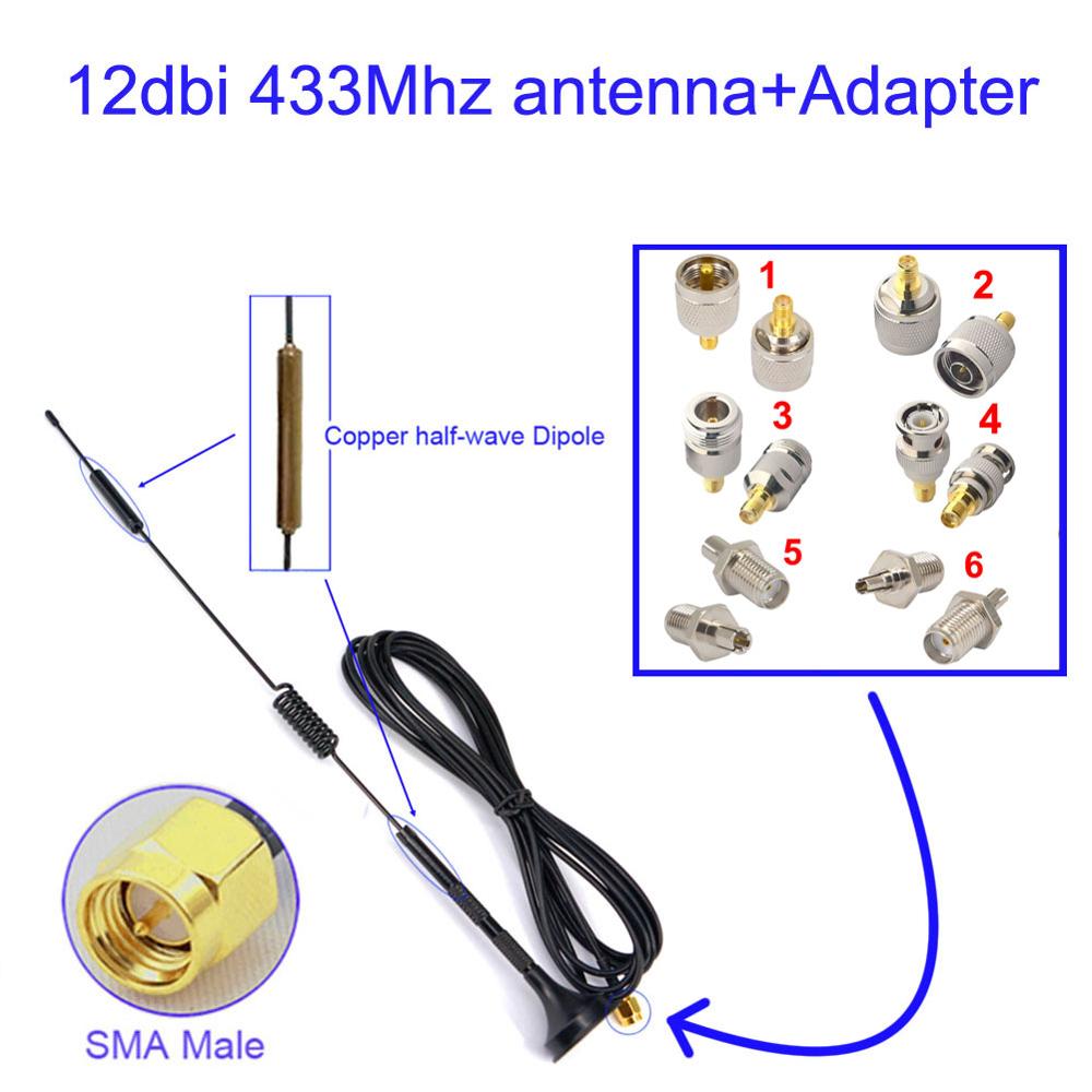1 sett 12 dbi 433 mhz antenne sma hann booster+en rf-kontakt adapter sma hunn til  ts9 crc 9 n f bnc tnc tv hann hunn