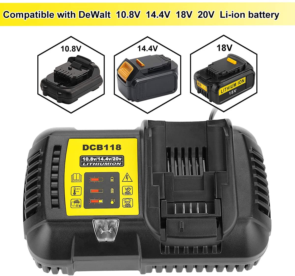 4.5a dcb 118 încărcător de baterie pentru baterie dewalt 10.8v 12v 14.4v 18v 20v dcb 200 dcb 101 dcb 115 dcb 107 dcb 105 dcb 140 &amp;dcb 112