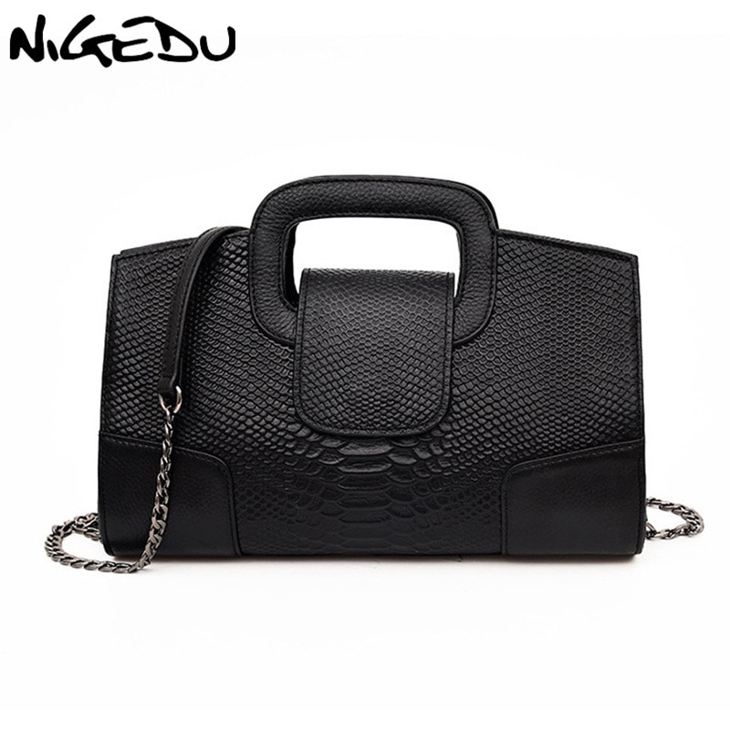 NIGEDU Crocodile femmes sac à main de luxe fête dames sacs de soirée sac à bandoulière en cuir synthétique polyuréthane femmes chaîne sac de messager embrayages