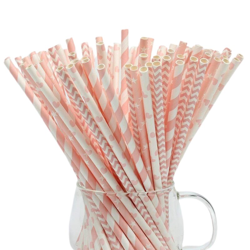 100 Pcs Party Papier Rietjes Streep Dots Sterren Wegwerp Papier Rietjes Voor Feestartikelen Verjaardag Bruiloft Biologisch Afbreekbaar