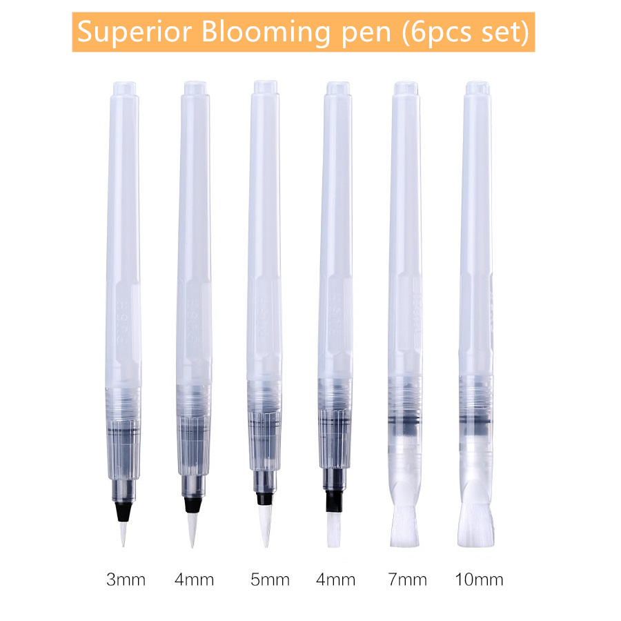 Overlegen vandfarve maling pigment sæt bærbar 18/25/33/42 akvarel tegning maleri kunst med blomstrende pensel pen  f151: 6 blomstrende penne