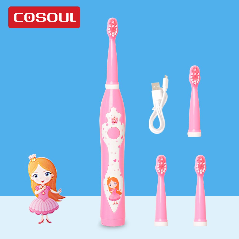 COSOUL-cepillo de dientes eléctrico sónico para niños, cepillo recargable de princesa, cartón, para niños de 3 a 12 años: Princess