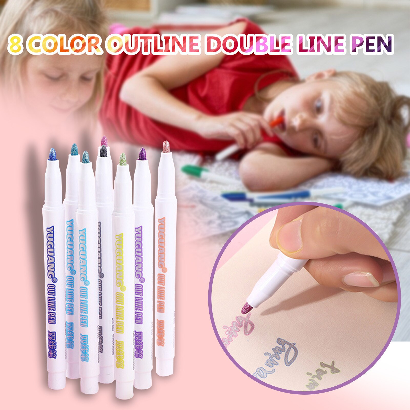 Dubbele Lijn Pen Metallic Kleur Magic Overzicht Markeerstift Diy Album Highlighter Markeerstiften Schilderen Kantoor Schoolbenodigdheden # G30