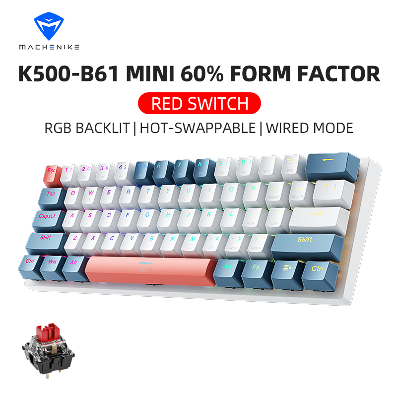 Machenike K500-B61 Mini klawiatura mechaniczna 60% Form Factor 61 klawiszy Klawiatura do gier Przewodowa pełna klawiatura z możliwością wymiany podczas pracy Podświetlana RGB