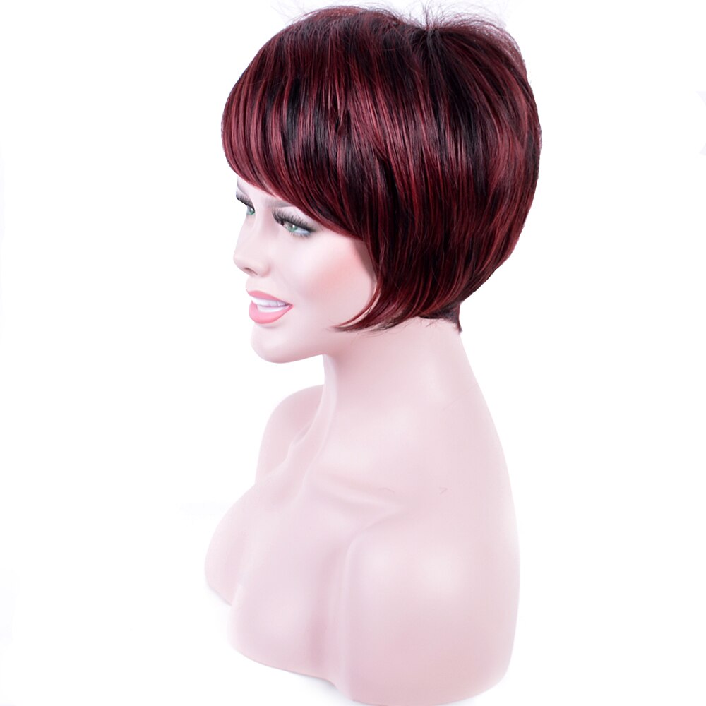 Amir kort rakt hår med delad lugg syntetiska peruker för svarta kvinnor svart blandat vinrött kvinnligt hår tupé