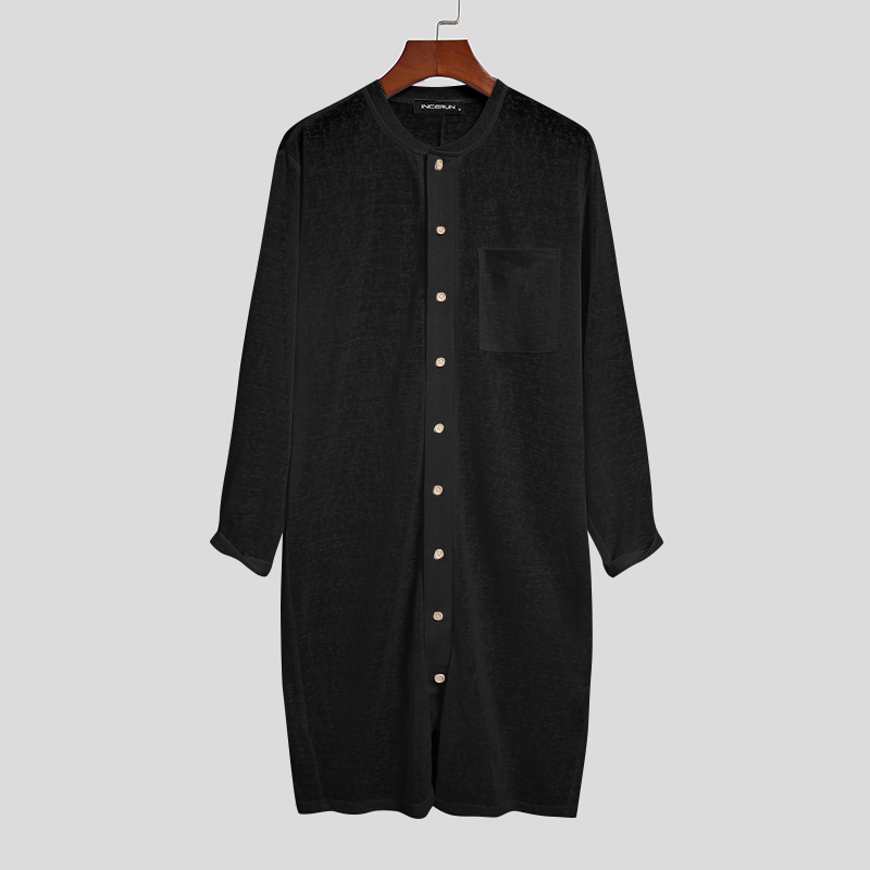 Macacão masculino de manga longa, pijama de cor sólida, macacão botão, roupa de casa confortável, respirável, macacão fino para homens, roupa de dormir: Black / 4XL