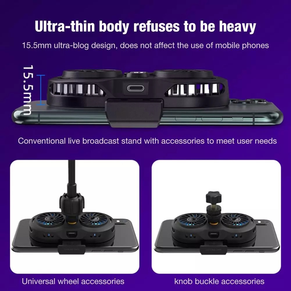 Mobile Phone Cooler 2 Fan Holder Cooling Pad Gamepad Game Gaming Shooter Mute Radiator Controller Heat Sink For Iphone Xiaomi
