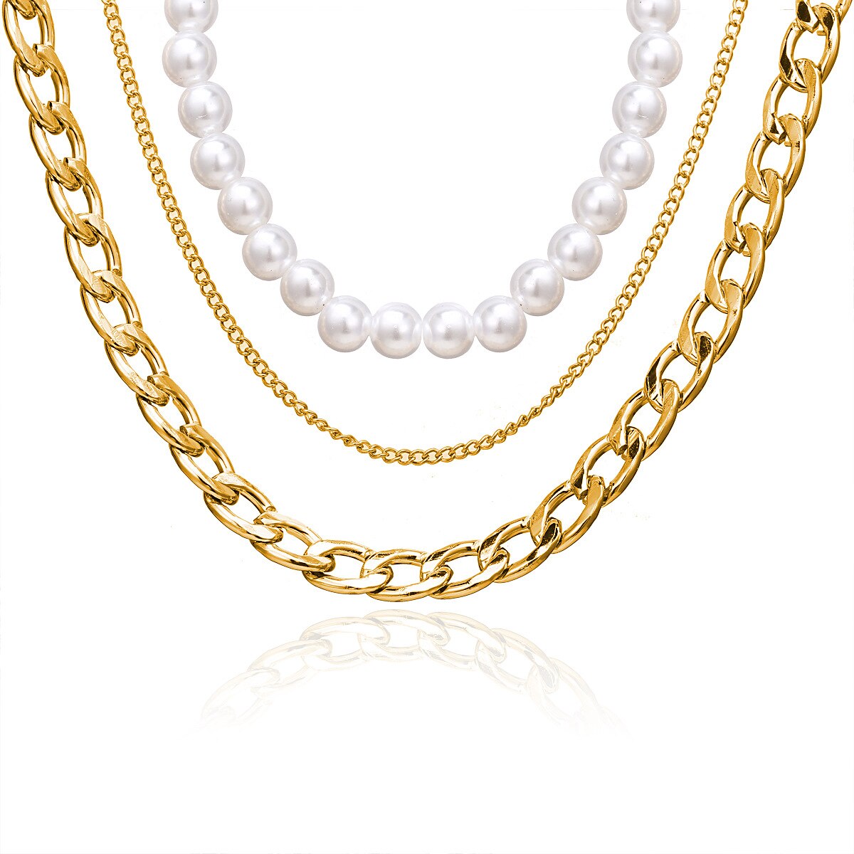 DIEZI Vintage Simple Imitation Pearl Short Collar Necklace Statement Choker Necklaces For Women Jewelry: chain gold