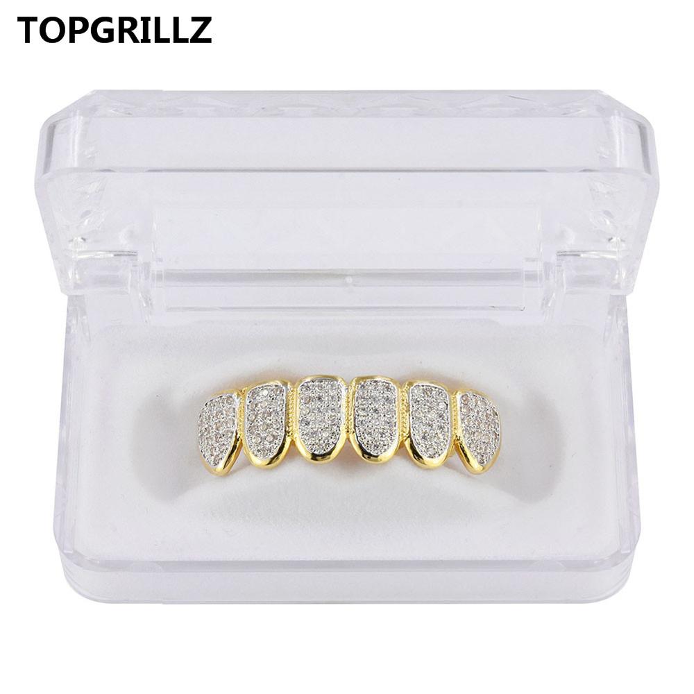 Topgrillz Classic 6/6 Hip Hop/Punk Tanden Grillz Set Goud Zilver Kleur Top &amp; Bottom Grills Dental Mond Caps cosplay Party: Gold Bottom