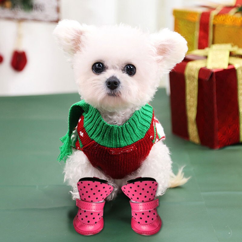 Winter Warm Hond Laarzen Waterdichte Elastische Dot Huisdier Kat Anti-Slip Schoenen Voor Kleine Honden Teddy Puppy zachte Bodem Booties