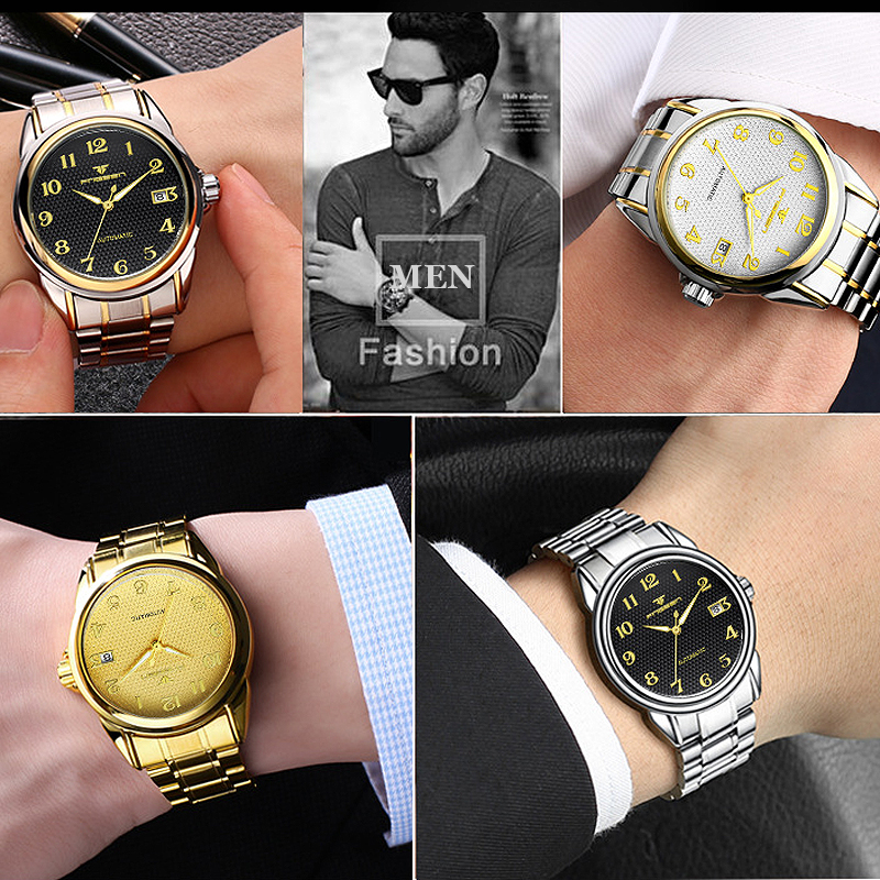 Topmerk Watch Digitale Wijzerplaat Lichtgevend Roestvrij Staal Automatisch Mechanisch Horloge Waterdicht Datumklok Reloj Hombre