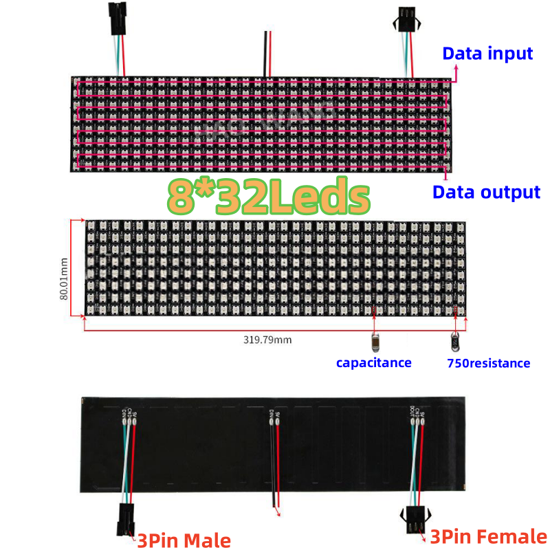 Ws2812b rgb led digital fleksibel individuelt adresserbar led panellysstripe  ws2812 8 x 8 16 x 16 8 x 32 modulmatriseskjerm  dc5v