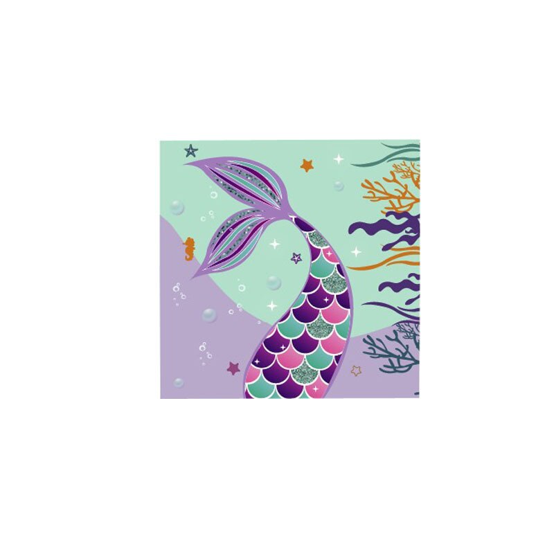 Mermaid Theme Birthday Party Decoration Mermaid Party Disposable Tableware Set Cake Topper Baby Shower Girl 1st Birthday Party: 20pcs Napkin