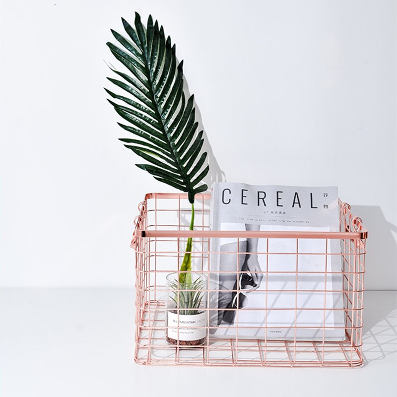 Nordic Gold Metal Iron Makeup Pen Storage Basket Office Desktop Sundries Makeup Brushes Holder Table Cosmetics Organizer Rack