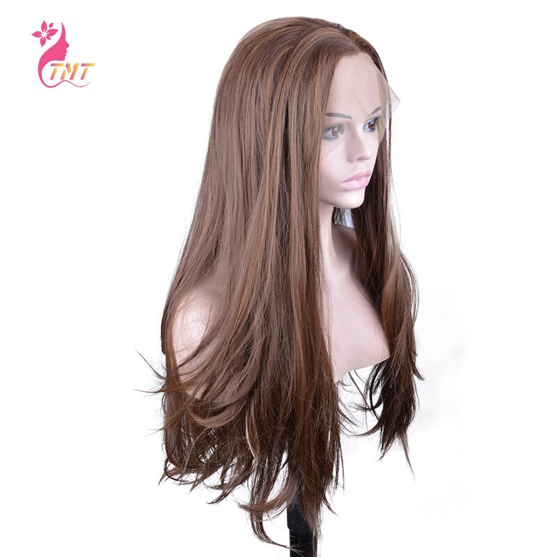 Peruka syntetyczna długi peruki z prostymi włosami dla czarnych kobiet naturalny wygląd środku częściowo koronka peruka przód włókno termoodporne robić włosów