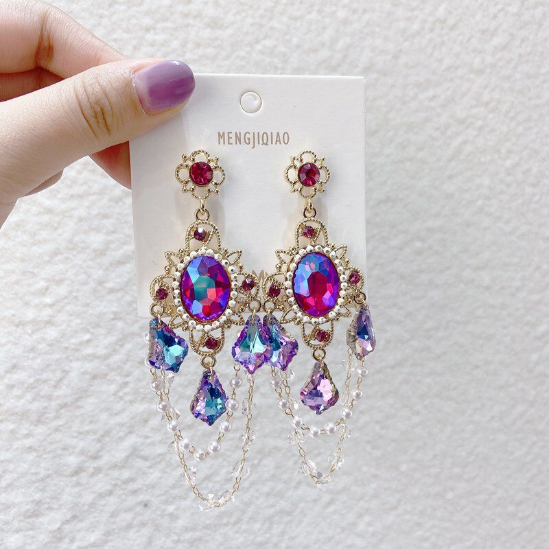 Vintage Korea Exaggerated Crystal Earrings for Women Shiny Pendientes Mujer Moda Dangle Statement Earrings