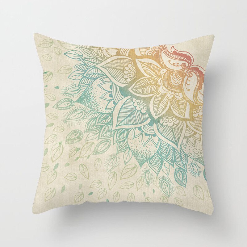 Housse de coussin carrée en velours avec imprimé Mandala, décoration de la maison, style nordique rétro, peau de pêche, taie d'oreiller: Bleu marine