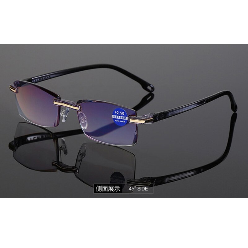 Anti-blauw licht blokkerende frameloze leesbril voor dames en heren vierkante frameloze leesbril dioptrie  +2.0 2.5