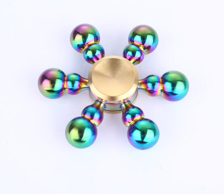 Spinner de mano para reducir el autismo, juguete Antiestrés con caja de , arcoíris, seis brazos, TDAH