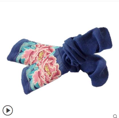 Geborduurd Etnische Wind Wol Dauw Handschoenen Lange Mouw Lange Half Vinger Handschoenen