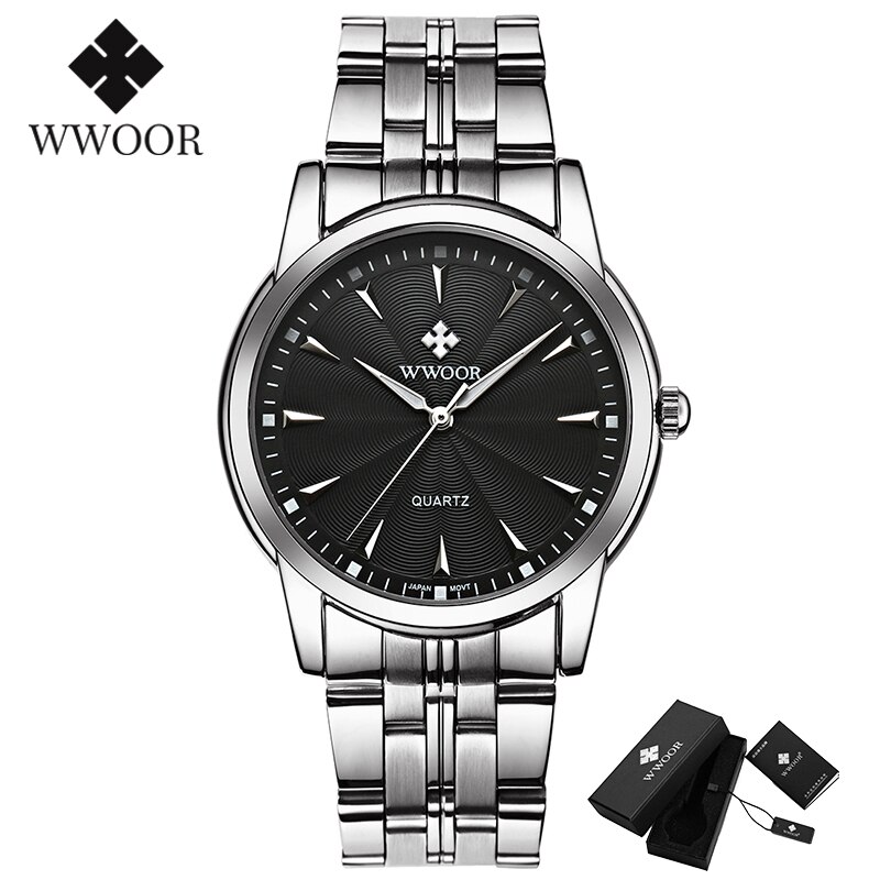 WWOOR Top Brand Luxury Gold Watches For Men Stainless Steel Casual Business Quartz Mens Wrist Watch Waterproof Relogio Masculino: White Black