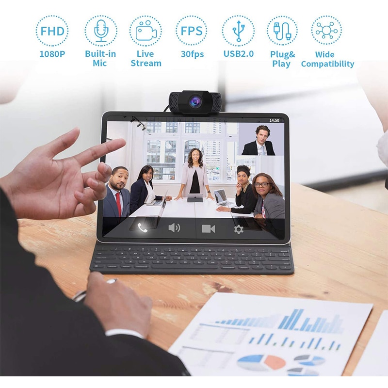 1080P Webcam with Microphone, Wansview USB 2.0 Desktop Laptop Computer Web Camera with Auto Light Correction