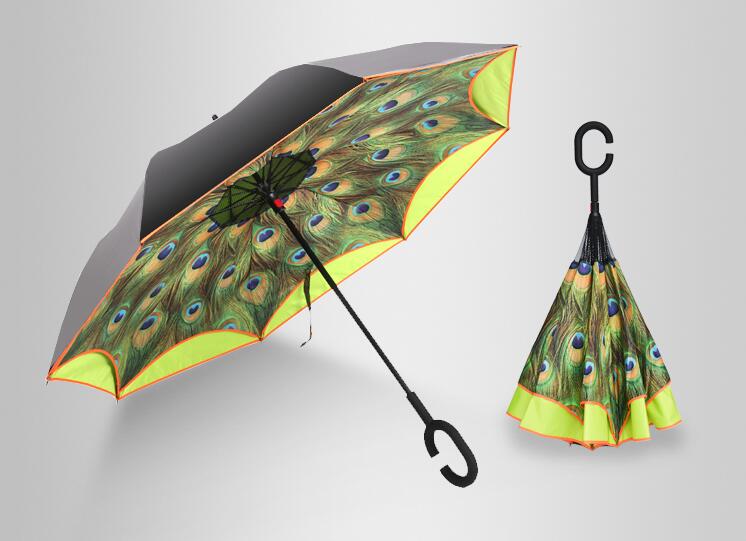 Vindtæt omvendt folde dobbelt lag omvendt chuva paraply selvstativ vrangen ud regnbeskyttelse c-krog hænder b stil
