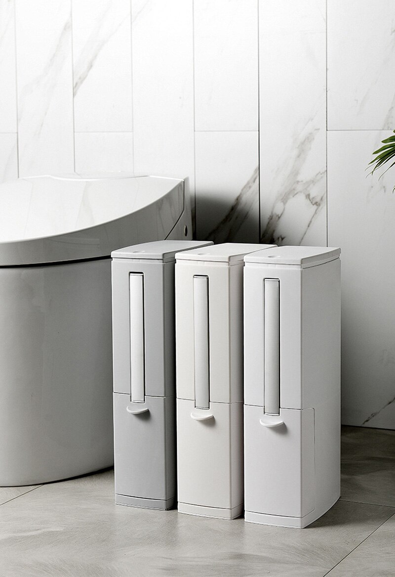 Narrow Trash Can Toilet Brush Set Bathroom Plastic Waste Bin Dustbin Kitchen Garbage Bucket Trash Bin Household Cleaning Tools