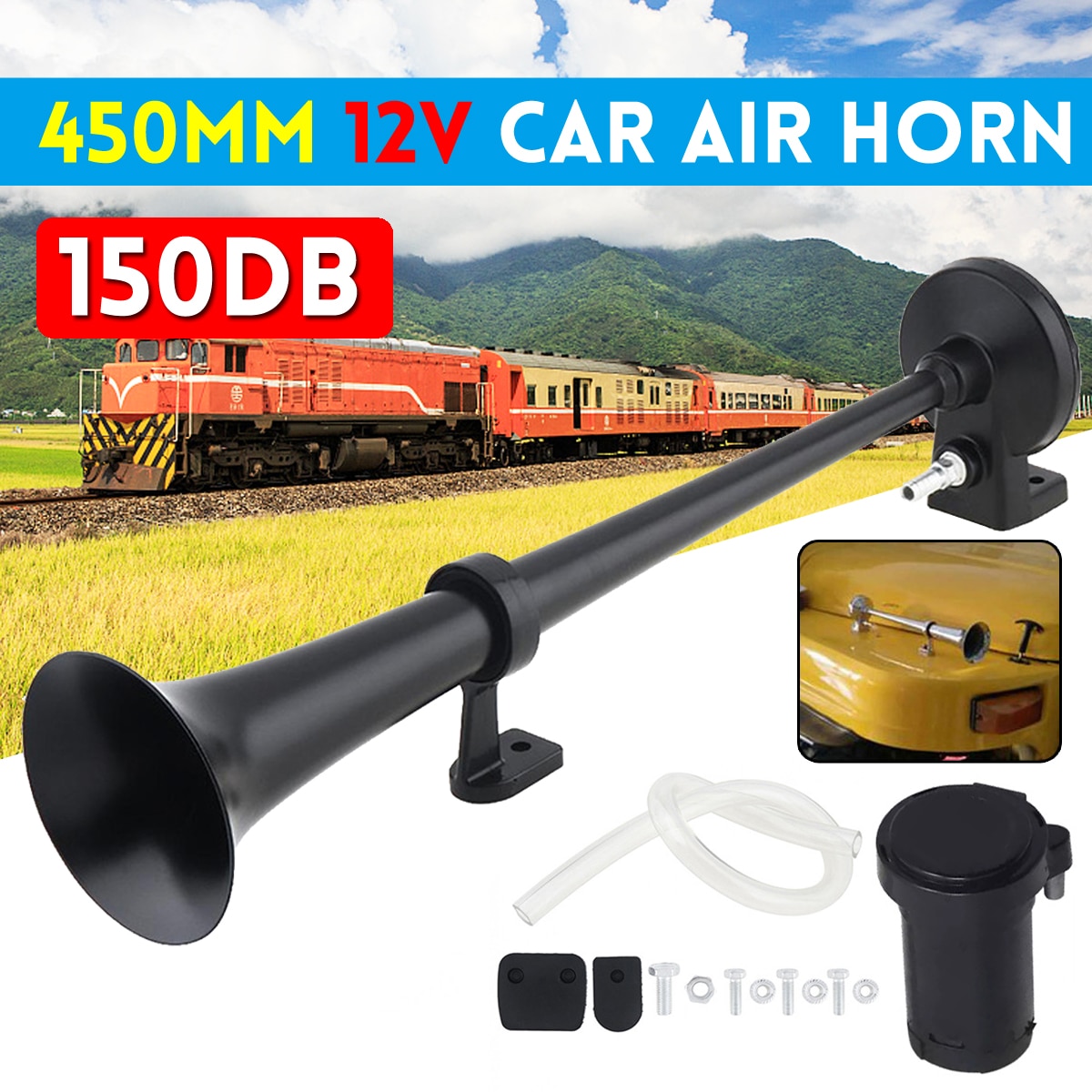 12V Universal Super Loud Air Horn Kit Car Horn Speaker Compressor 17 inch for Truck Boat Train Motorcycle