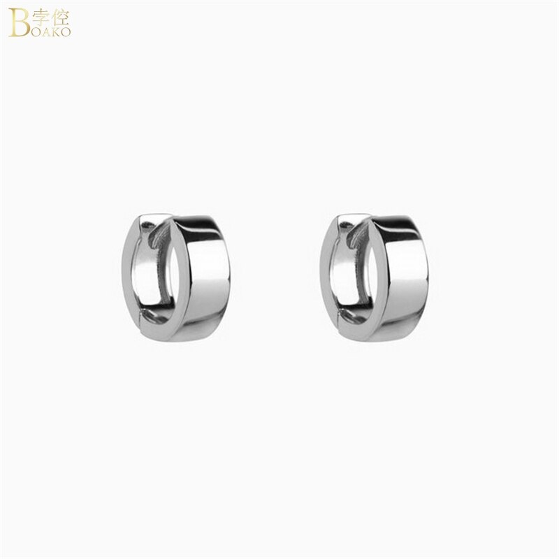Boako   s925 sterling sølv øreringe minimalistisk chic vindcirkel glatte øreringe sat med zirkon øreringe smykker: Sølv -2