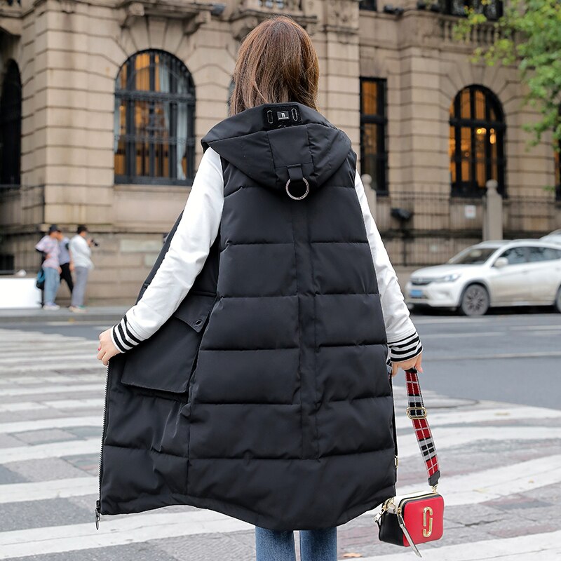 hiver longue gilet femmes à capuche sans manches – Grandado