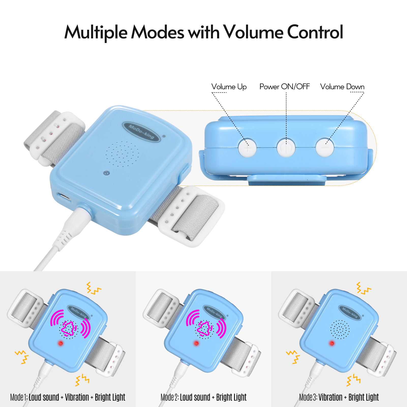 Plaswekker Enuresis Alarm Met Licht Geluid En Trillingen 3 Modi Volume Music Control Voor Kinderen Kinderen Volwassenen Ma-109