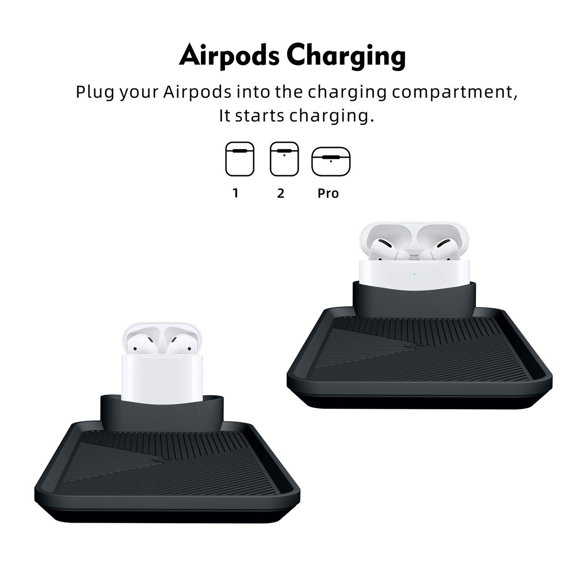 Base de carga inalámbrica 10W Qi para teléfono de coche soporte de carga rápida alfombrilla antideslizante de silicona para AirPods 1/2/Pro para iPhone 11