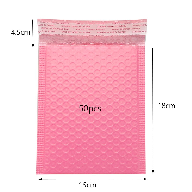 50pcs Express Packing Bag Bubble Envelope Pink Mail Envelope Lined Polymail Bag Self-sealing Book and Magazine Packing Bag: 15x18cm