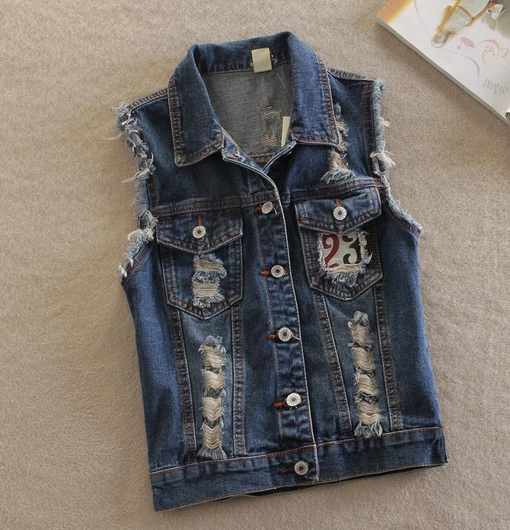Spring chalecos mujer plus size denim vest cowboy nitter kort jakke