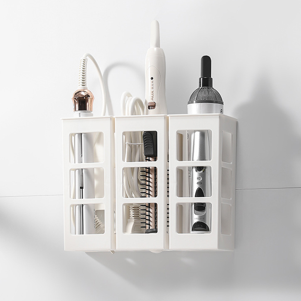 Cajas de almacenamiento, organizador de herramientas de peluquería montado en la pared, soporte remoto para cosméticos, estuche adhesivo, estantes para el baño, suministros para el hogar