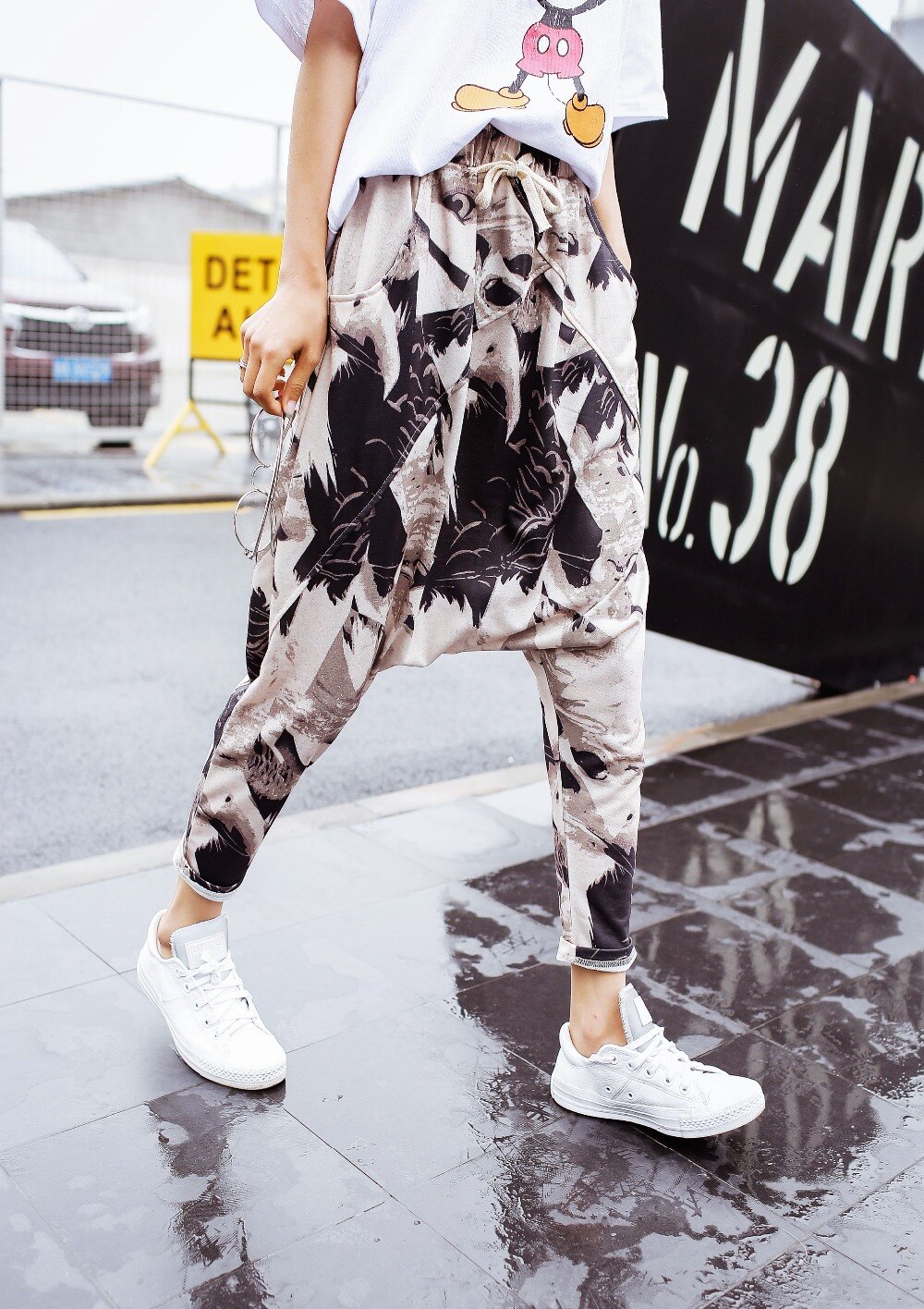 Thin print tobillo longitud pantalones harem hombres bombachos grandes verano casual hiphop pantalones bombachos holgados