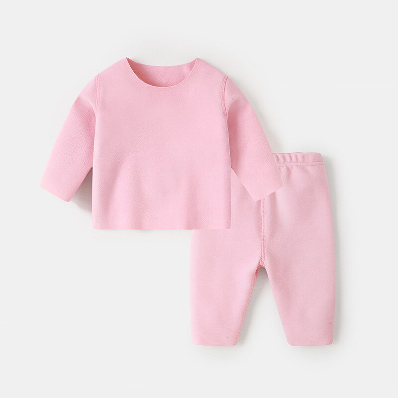 Children Clothes of Sleepwear Pure Color Cotton Children's Pajamas Set Children's Suit Baby Clothes Sets Body Suit Autumn 2pcs: Pink / 12M