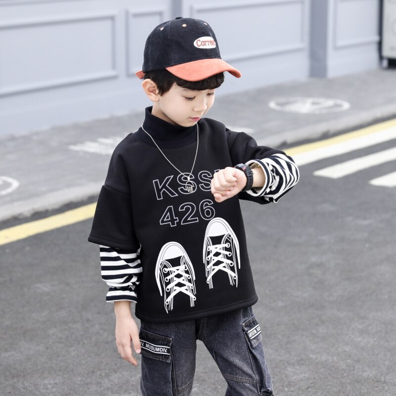 Sudaderas con capucha de algodón y forro polar para niños, Tops gruesos de terciopelo durados y cálidos, para invierno y otoño, ropa para adolescentes,