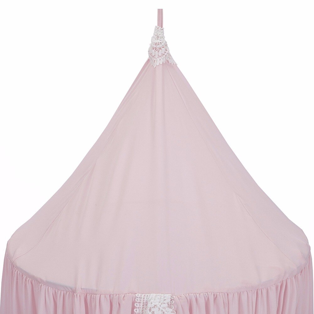 Auvent de lit rond rose blanc/gris, rideau de berceau pour bébé fille, avec dentelle, tente de jeu pour enfants, dôme suspendu, chambre d&#39;enfant