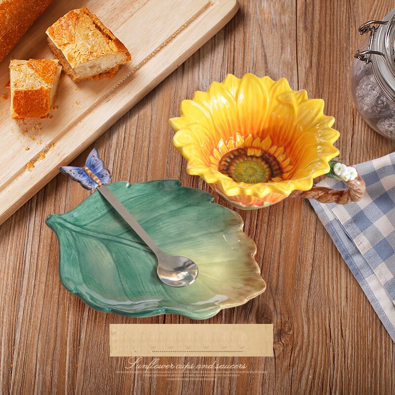 beautiful sunflower shape ceramic coffee cup dish flower ceramic cup