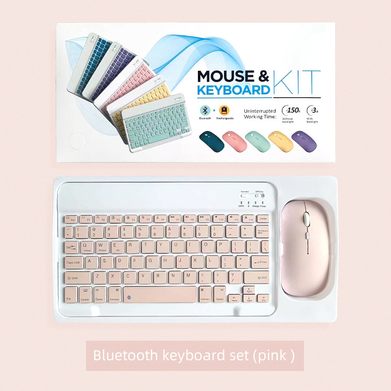 Bluetooth keyboard mouse set wireless portable ultra-thin rechargeable multifunctional mini keyboard and mouse for laptop tablet: pink