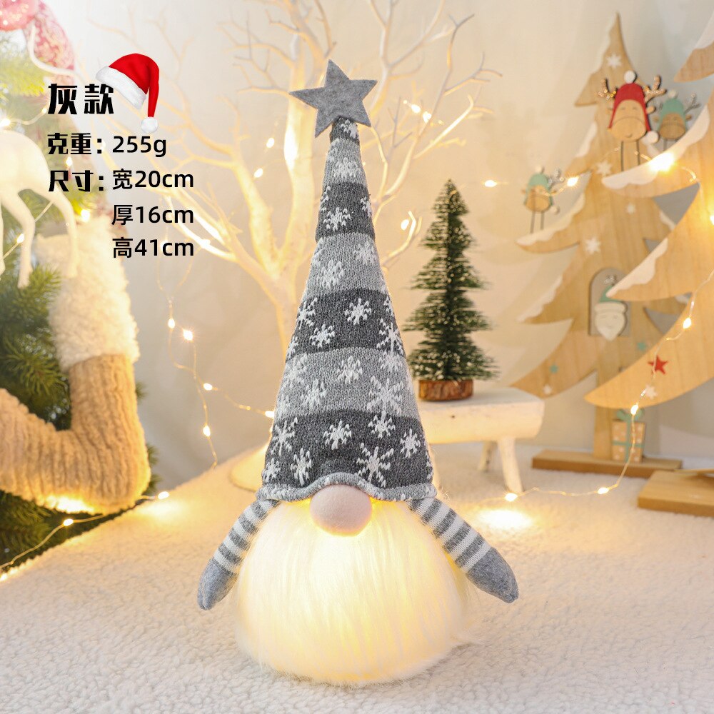 Led ljus randig keps ansiktslös docka jul glödande docka leksaker med stickad mössa xmas gnome svensk dekoration barn: Grå