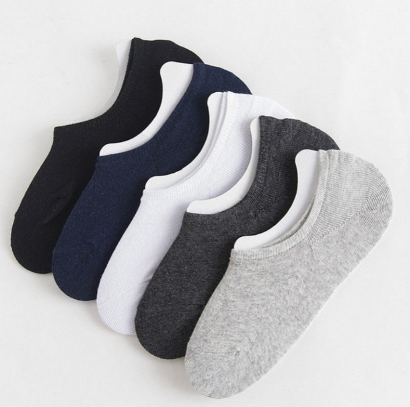 5 paire été chaussettes décontracté 100% coton femmes/hommes Invisible coupe basse coton bateau antidérapant mocassins pas de spectacle chaussettes: 5Pair-Navy blue