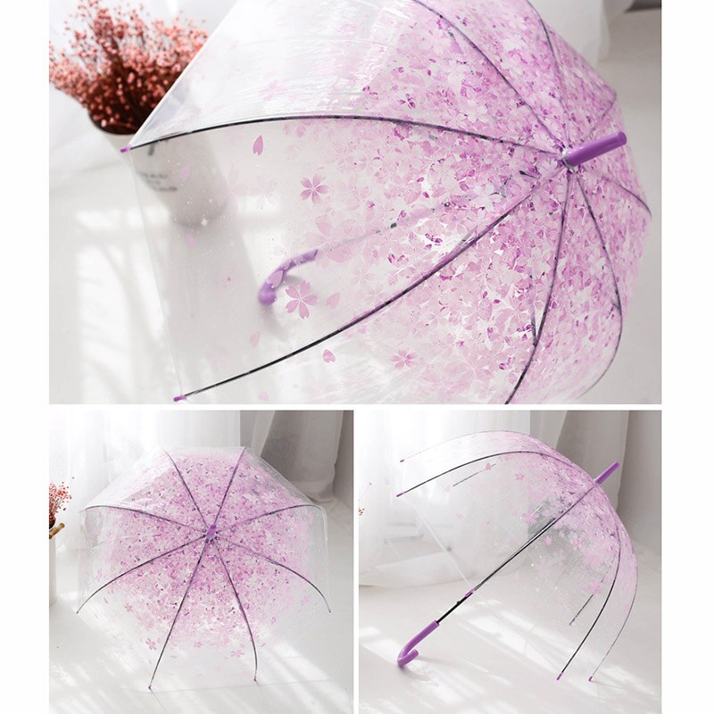 Yada gennemsigtig pvc paraply til drenge piger klar kirsebærblomst paraplyer barn lang håndtag paraply  ys708: Lilla