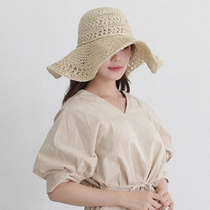 Women Summer Hats Sun Beach Panama Straw Hat Wide Grandado 3980